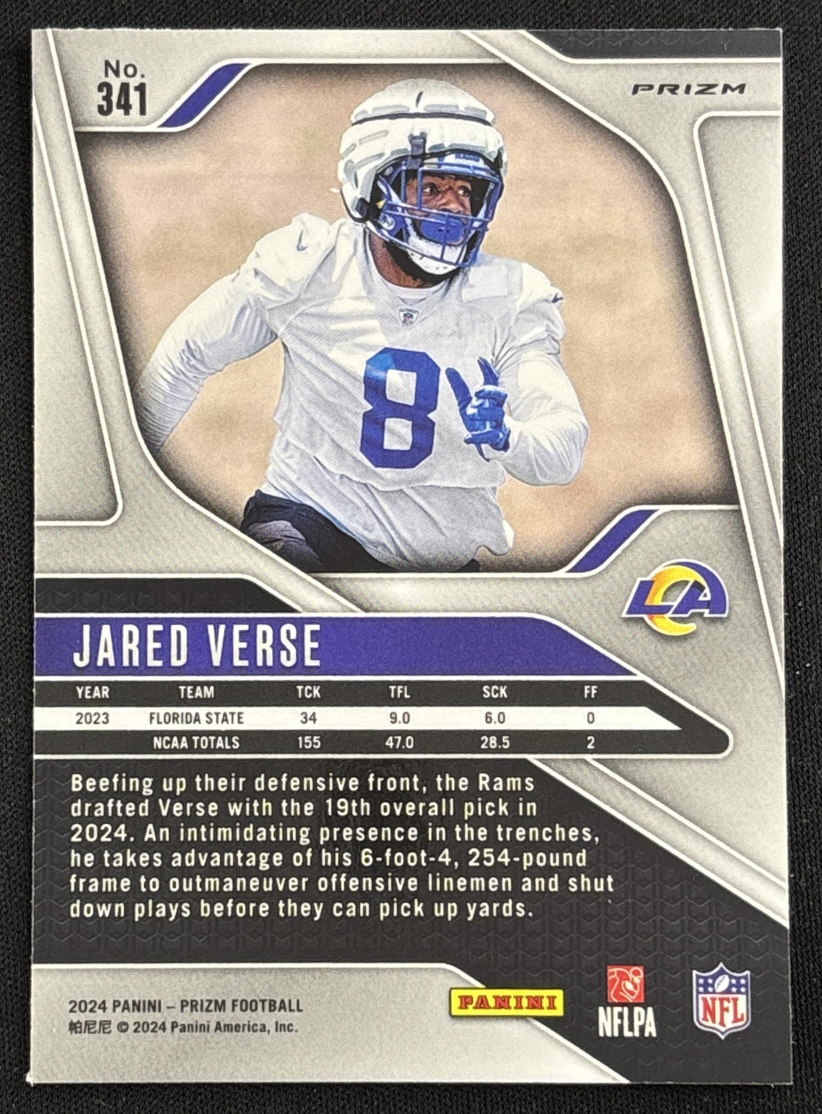 Jared Verse 2024 Panini Prizm Green Wave Prizm Rams - back