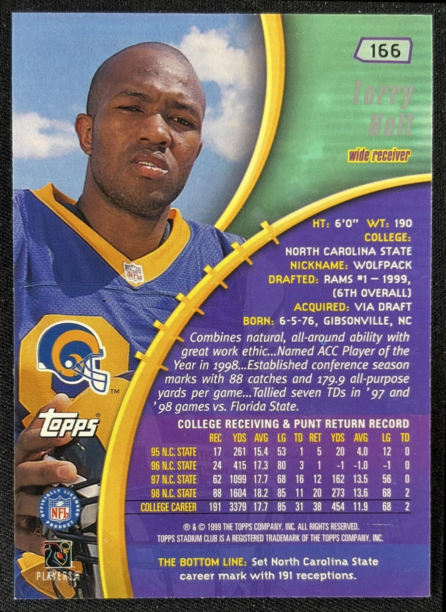 Torry Holt 1999 Topps Stadium Club Rams