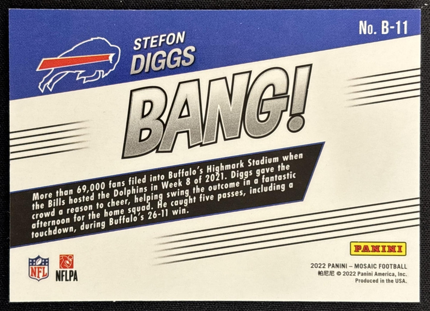 Stefon Diggs 2022 Panini Mosaic Bang! Bills back