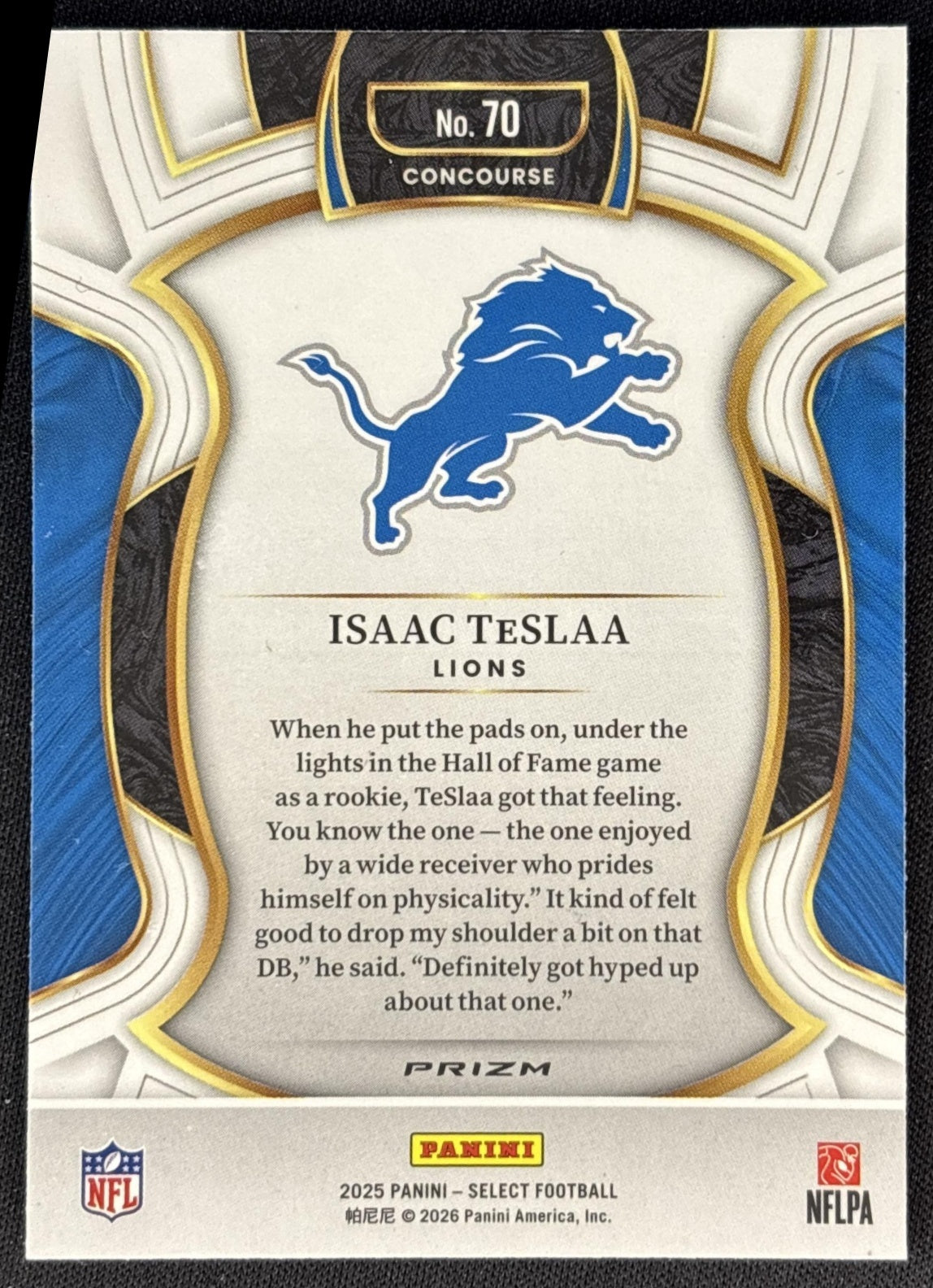 Isaac TeSlaa 2025 Panini Select Concourse Black and Red Prizm Shock Lions back