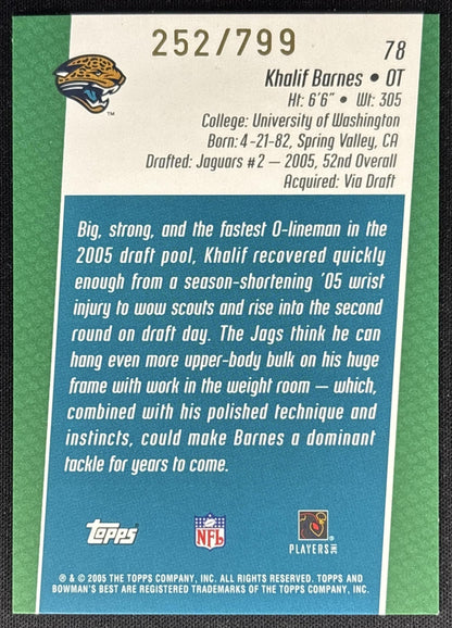 Khalif Barnes 2005 Bowman's Best Green /799 Jaguars Sports Trading Cards
