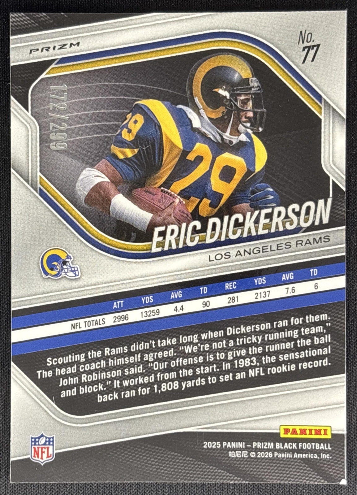 Eric Dickerson 2025 Panini Prizm Black Red /299 Rams Sports Trading Cards