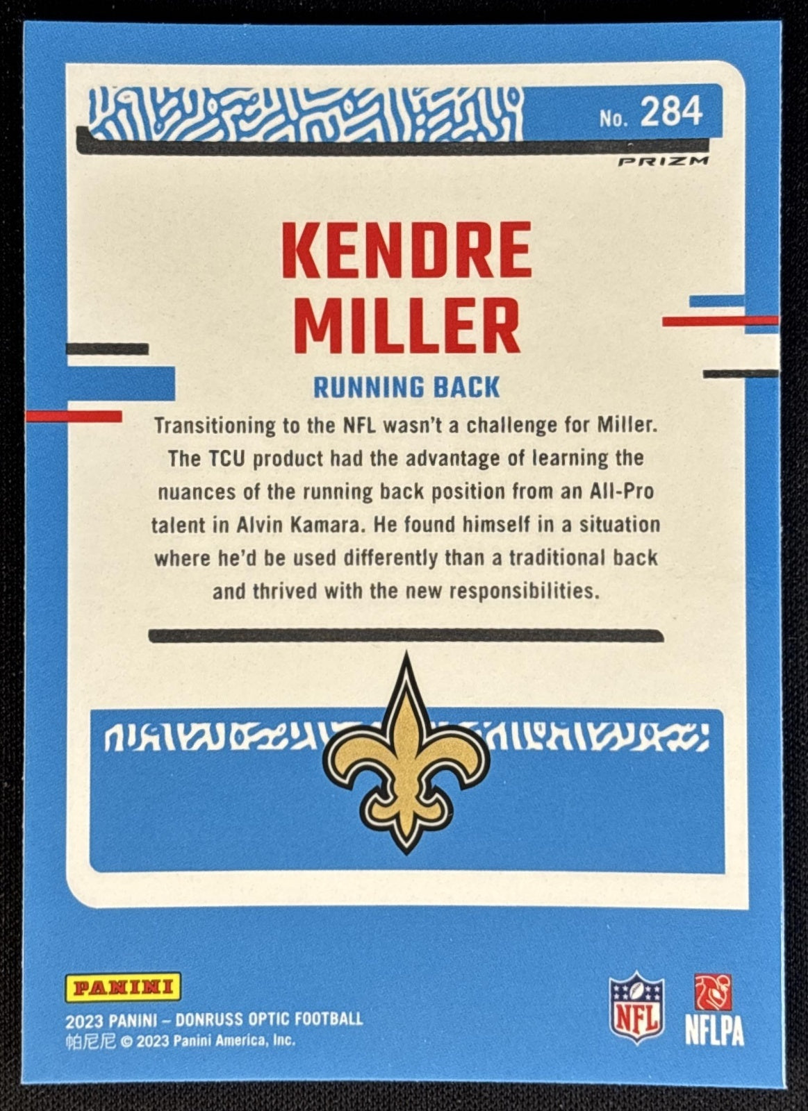 Kendre Miller 2023 Panini Donruss Optic Blue Scope Prizm Saints