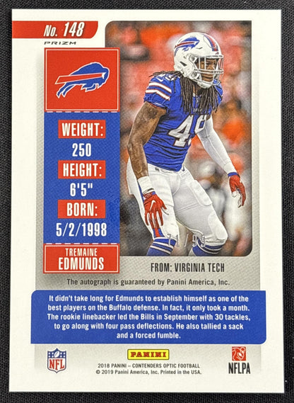Tremaine Edmunds 2018 Panini Contenders Optic Purple /99 Bills