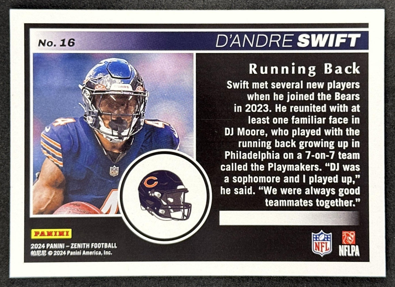 D'Andre Swift 2024 Panini Zenith 4th Down /25 Bears back