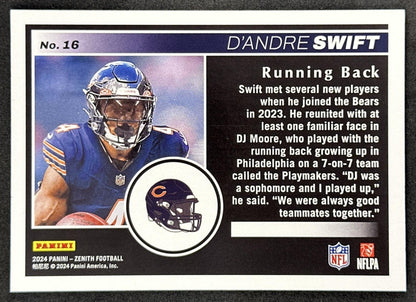 D'Andre Swift 2024 Panini Zenith 4th Down /25 Bears back