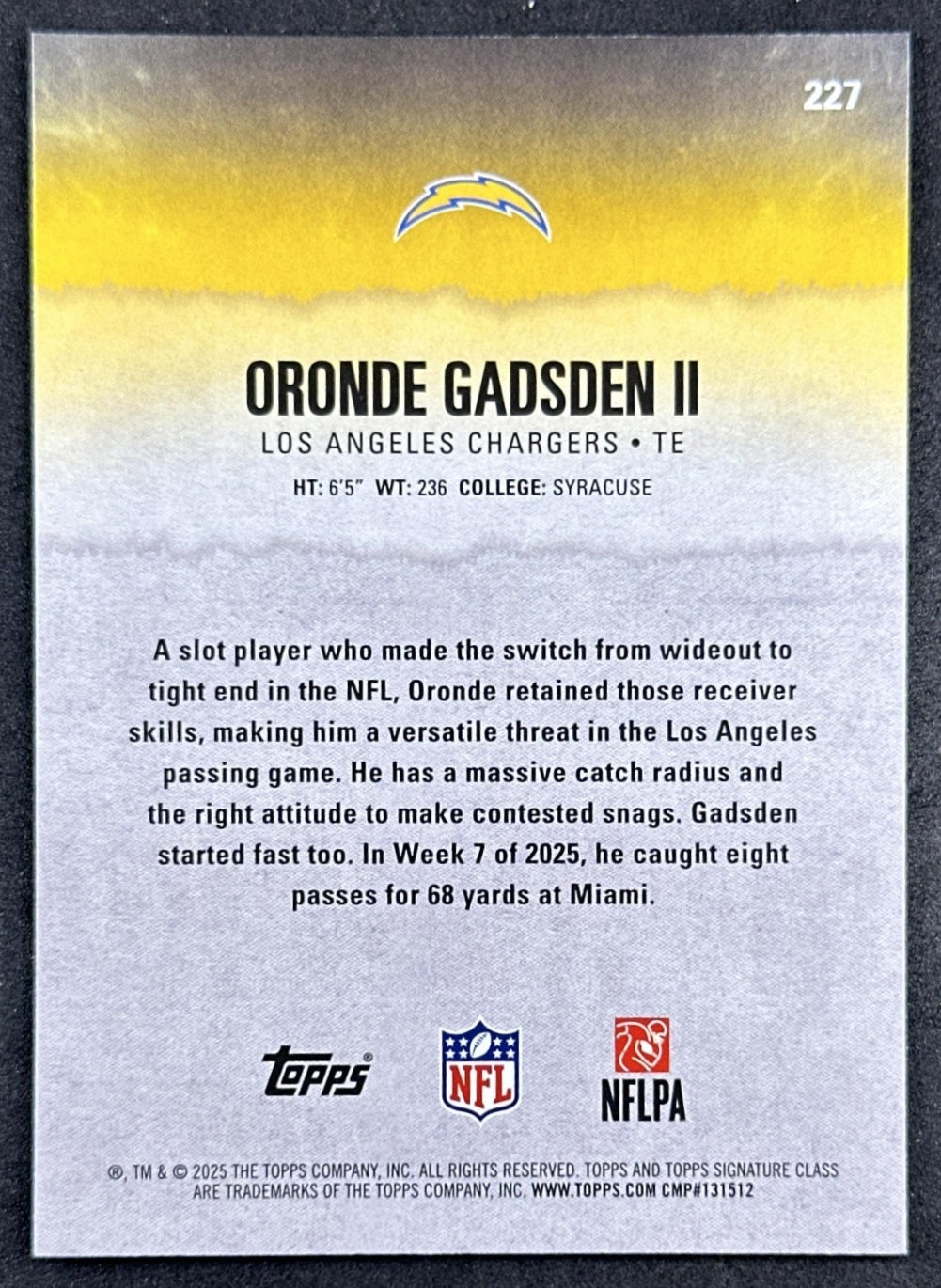 Oronde Gadsden II 2025 Topps Signature Class Rookie Chargers