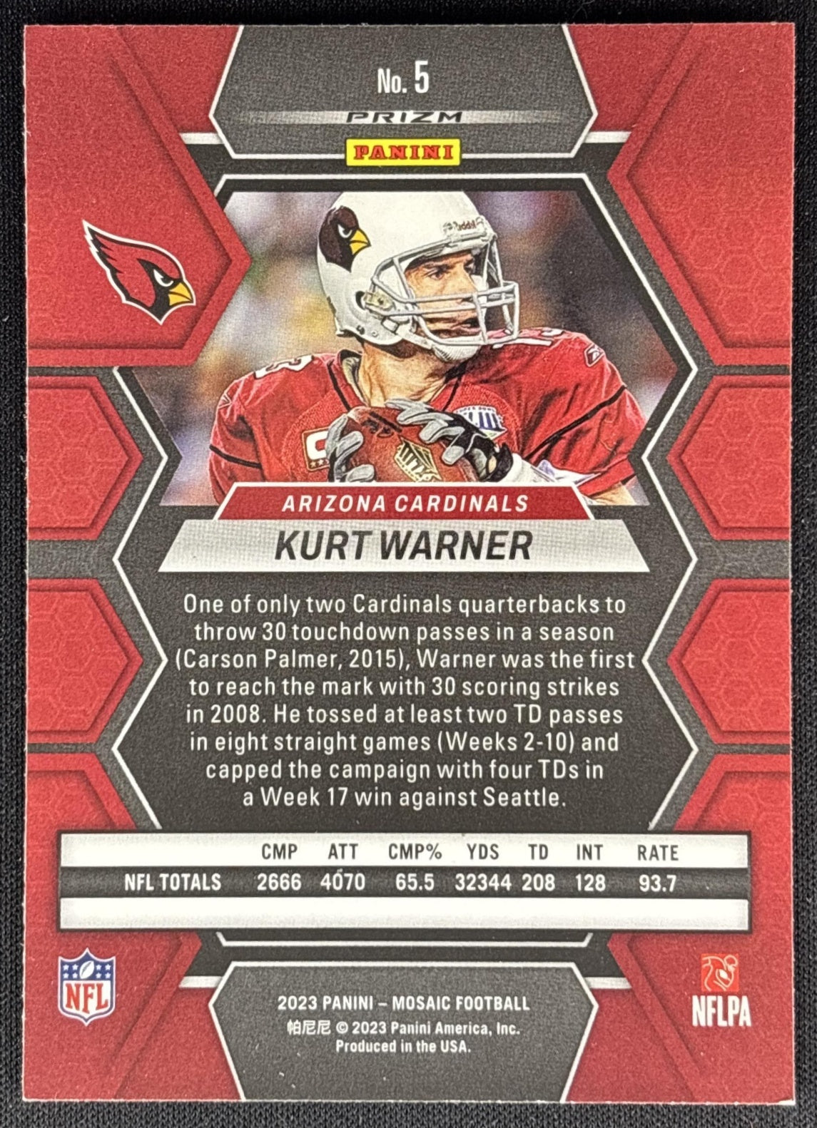 Kurt Warner 2023 Panini Mosaic Reactive Blue Mosaic Cardinals Sports Trading Cards
