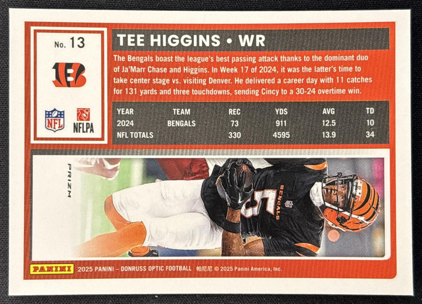 Tee Higgins 2025 Panini Donruss Optic Stars Prizm Bengals back