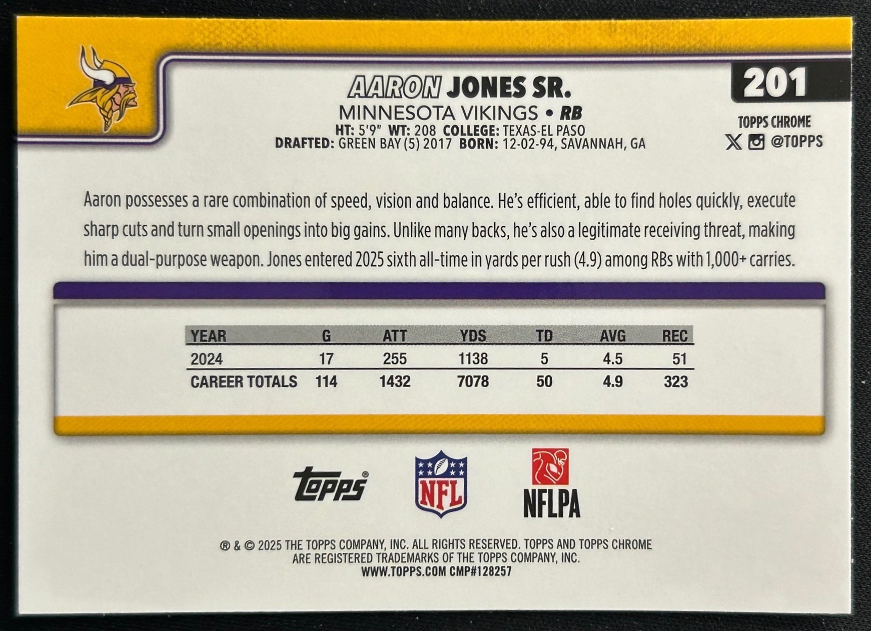 Aaron Jones Sr. 2025 Topps Chrome Vikings Sports Trading Cards
