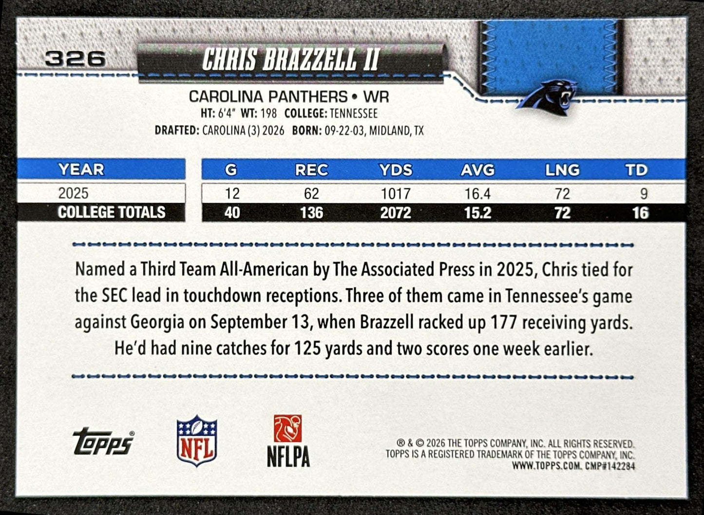 Chris Brazzell II 2026 Topps Flagship Rookie Panthers Sports Trading Card