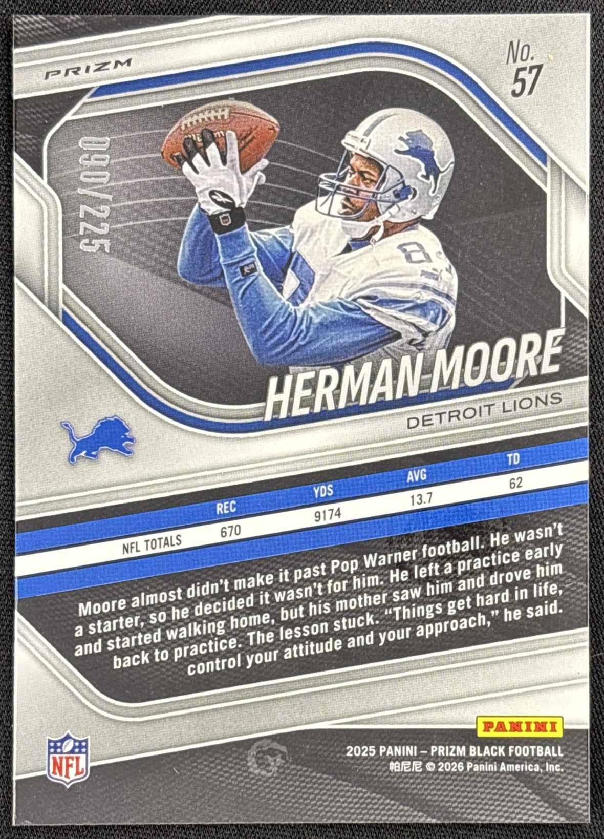 Herman Moore 2025 Panini Prizm Black Football /225 Lions