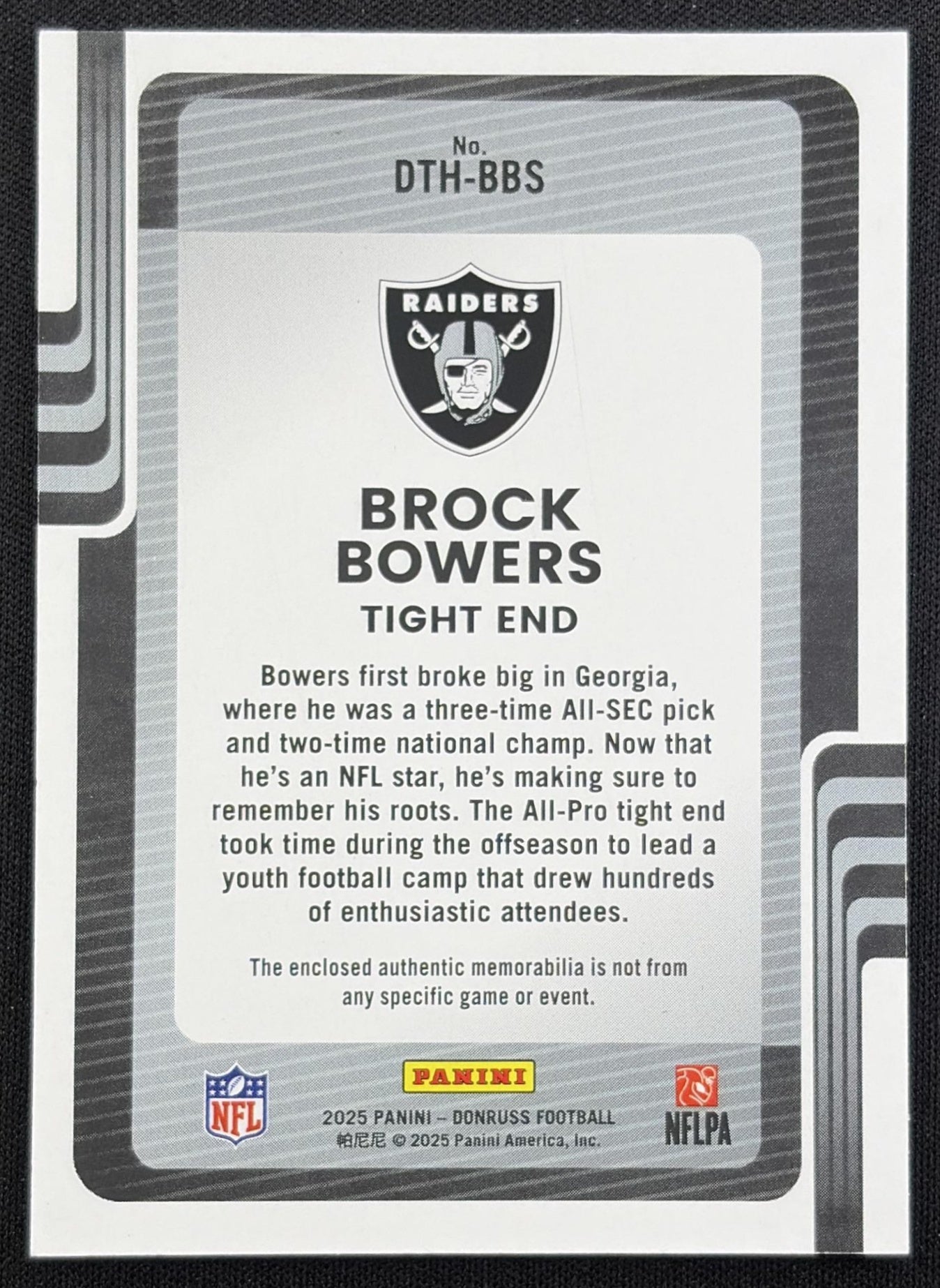 Brock Bowers 2025 Panini Donruss Threads Raiders
