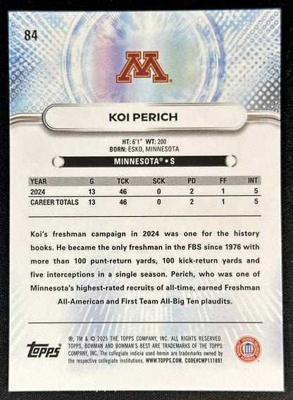Koi Perich 2025 Best University Aqua Lava Refractor /199 Golden Gophers Vikings