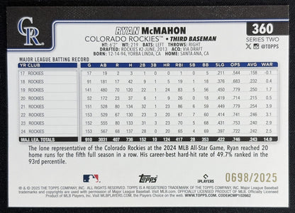 Ryan McMahon 2025 Topps Gold /2025 Rockies back