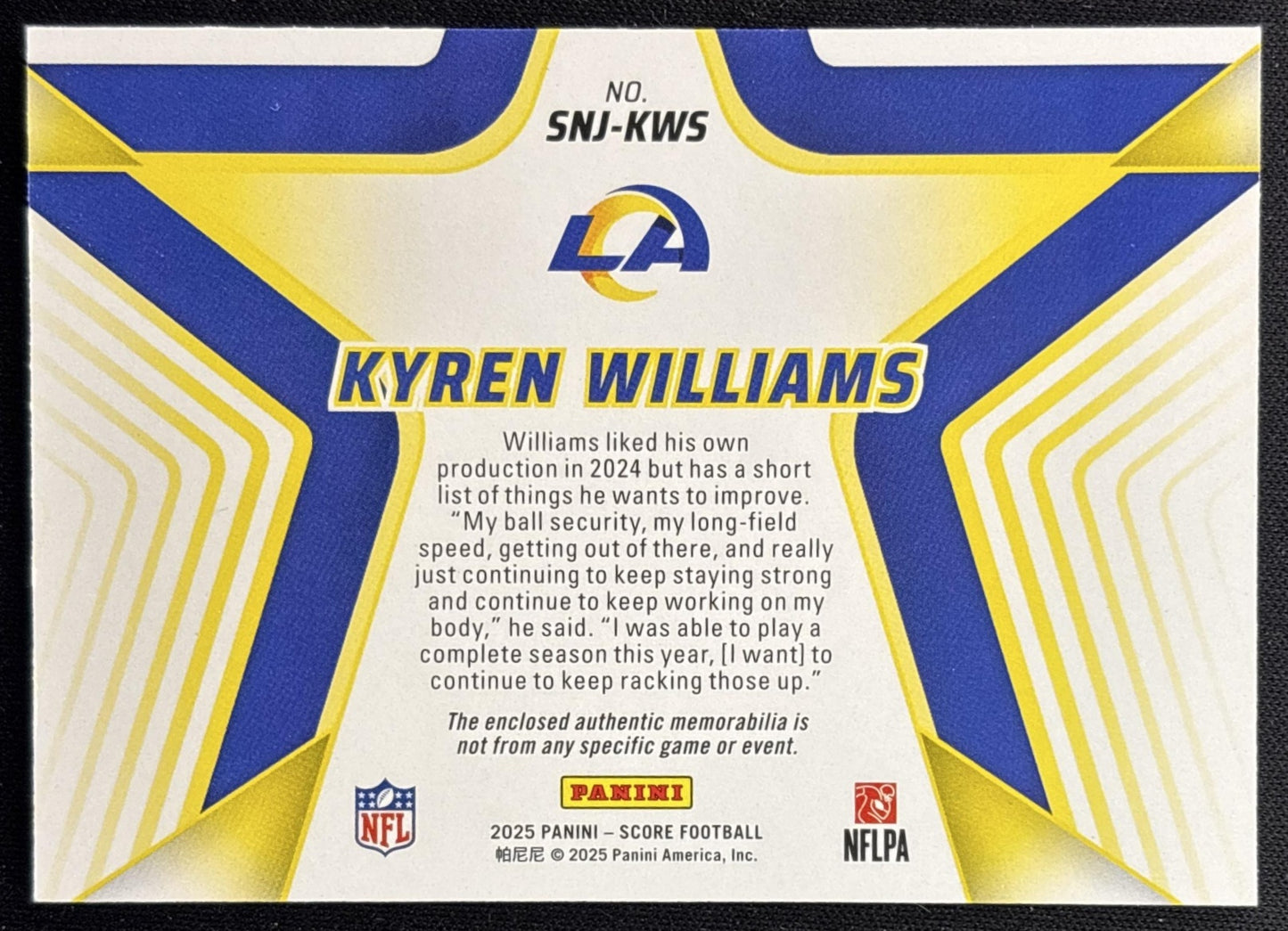 Kyren Williams 2025 Panini Score Stars of the NFL Jersey Rams back