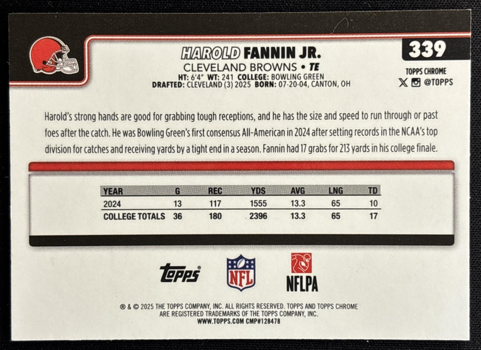 Harold Fannin Jr. 2025 Topps Chrome Team Camo Variation Browns - Cleveland Browns