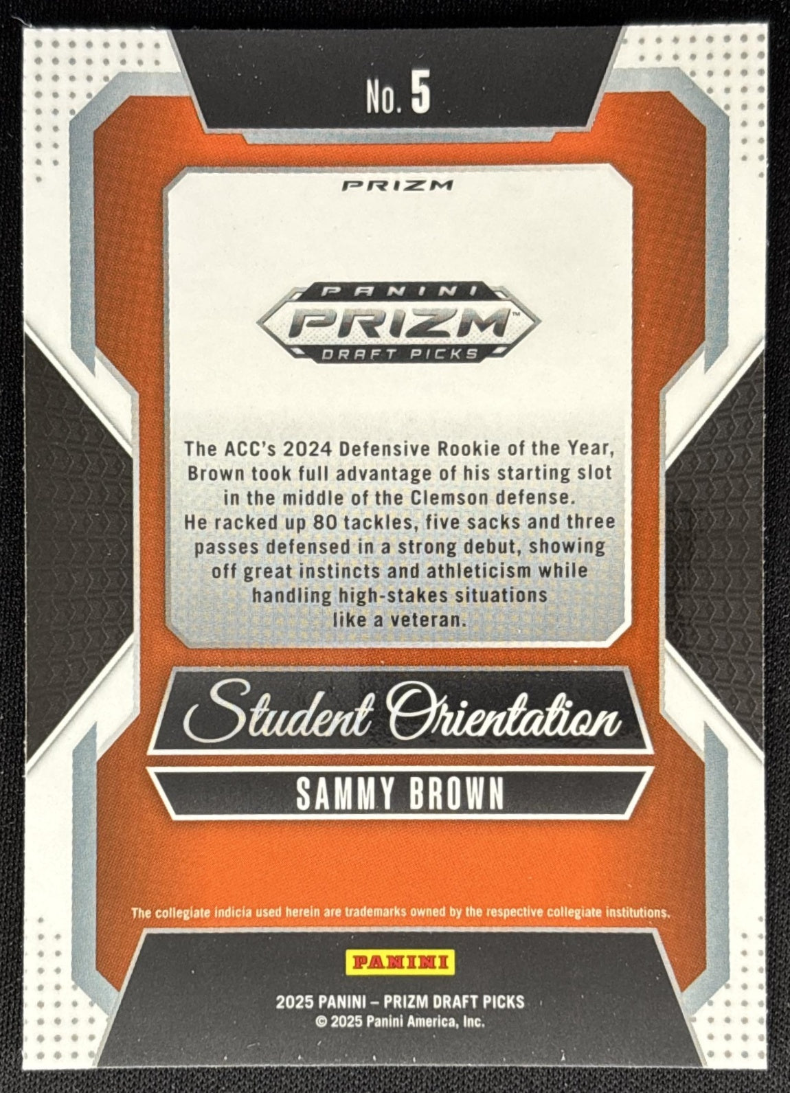 Sammy Brown 2025 Panini Prizm Draft Picks Student Orientation Red Ice Tigers Sports Trading Cards