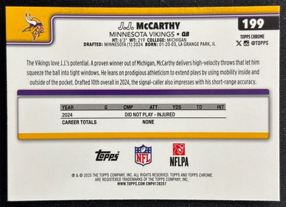 J.J. McCarthy 2025 Chrome RayWave Refractor Vikings