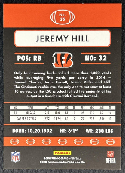 Jeremy Hill 2015 Panini Donruss Press Proof Purple /199 Bengals back