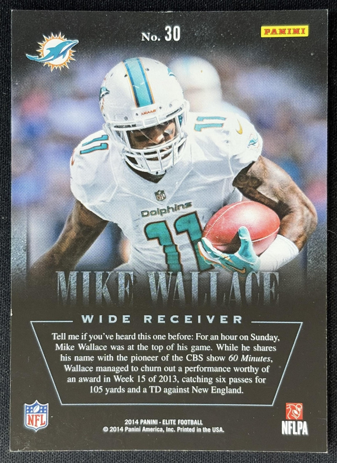 Mike Wallace 2014 Panini Elite Legends of the Fall Silver Dolphins - Back