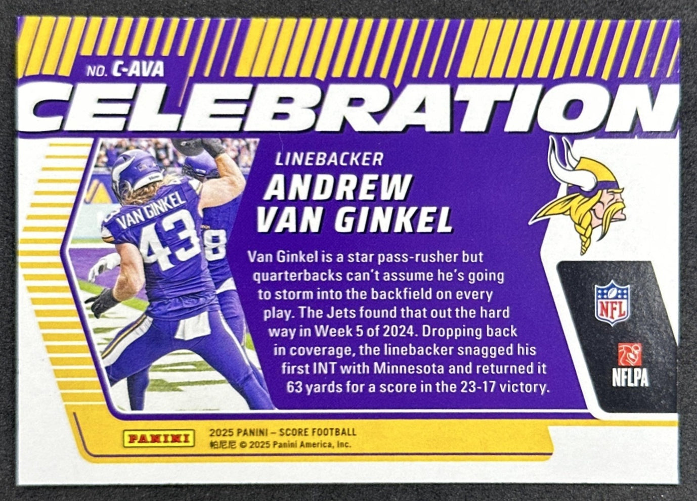 Andrew Van Ginkel 2025 Panini Score Celebration Vikings