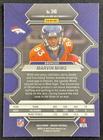 Marvin Mims 2023 Panini Mosaic Broncos Sports Trading Card