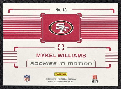 Mykel Williams 2025 Panini PhotoGenic Rookies In Motion Blue /49 49ers