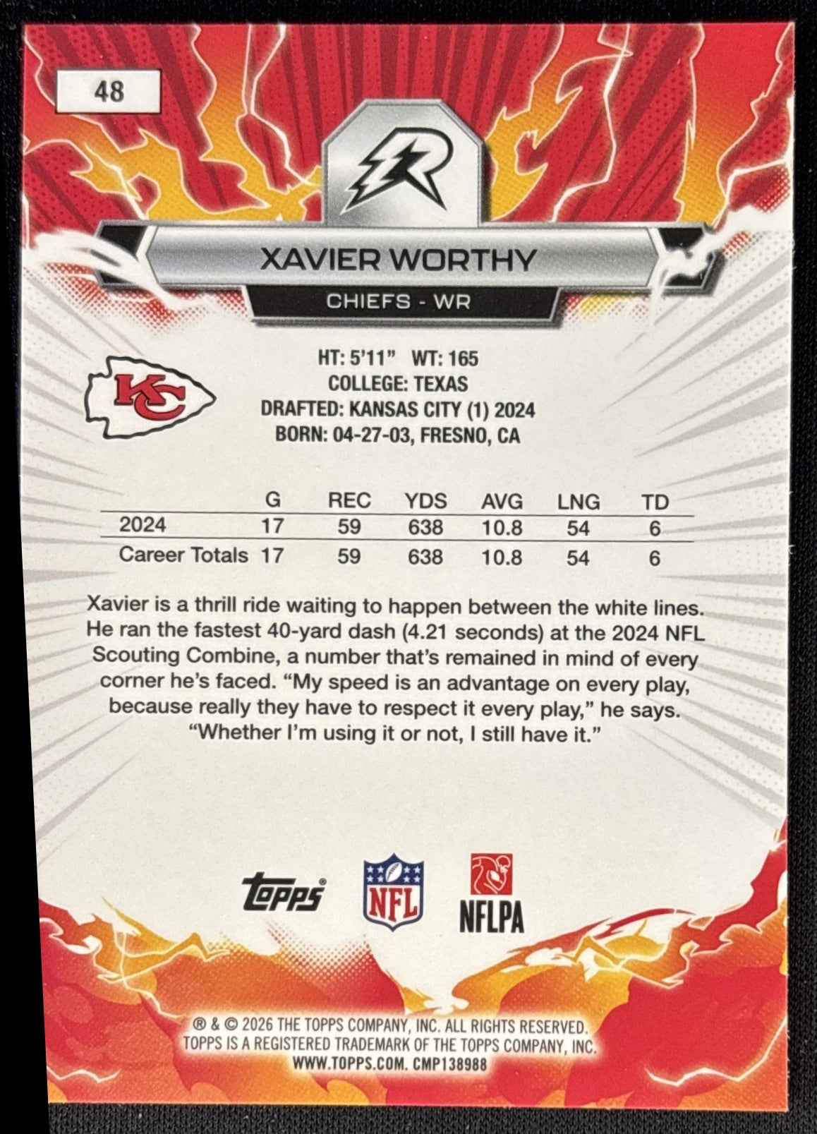 Xavier Worthy 2025 Topps Resurgence Chiefs Kansas City Chiefs back