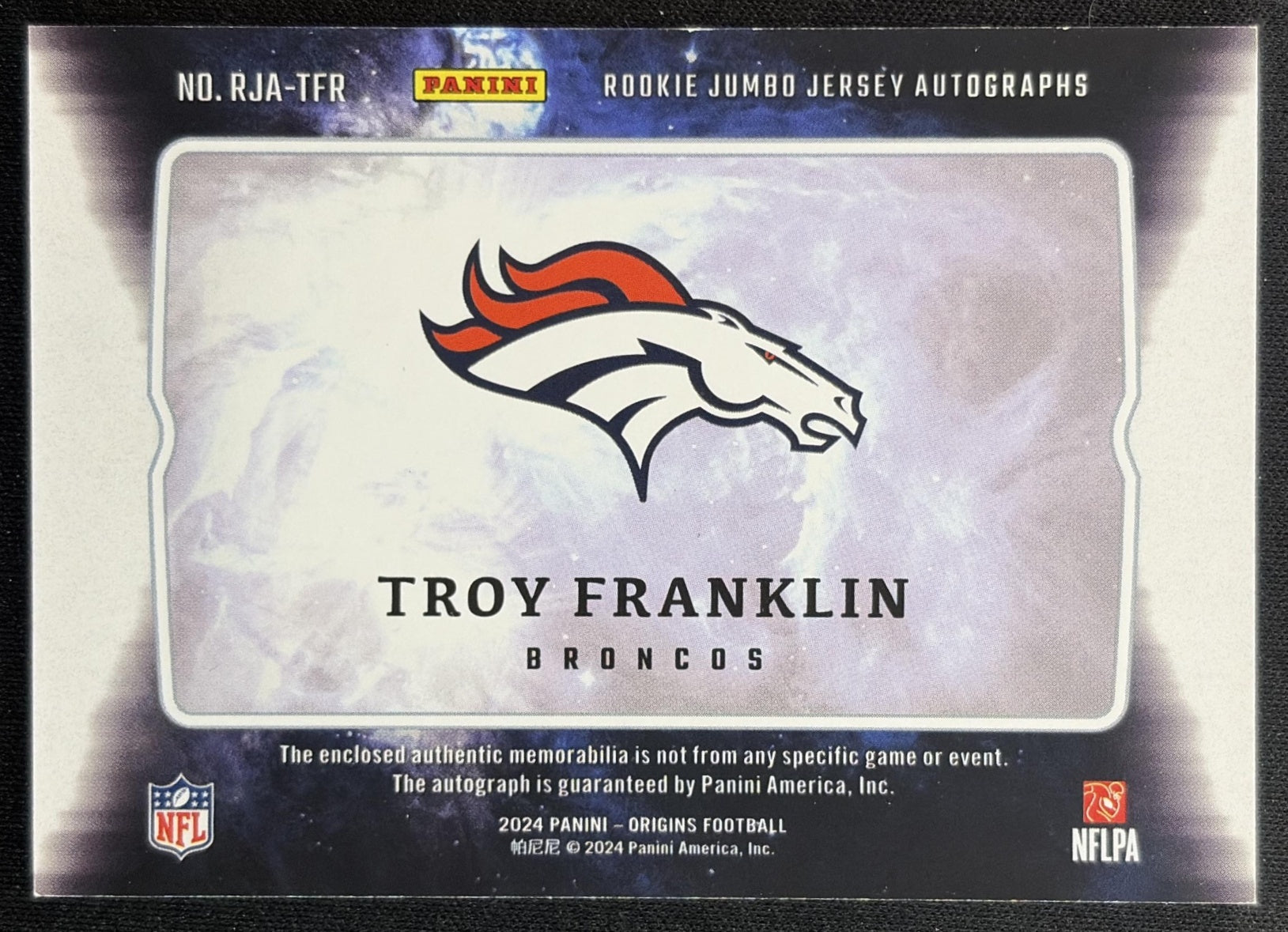 Troy Franklin 2024 Panini Origins Rookie Auto Broncos