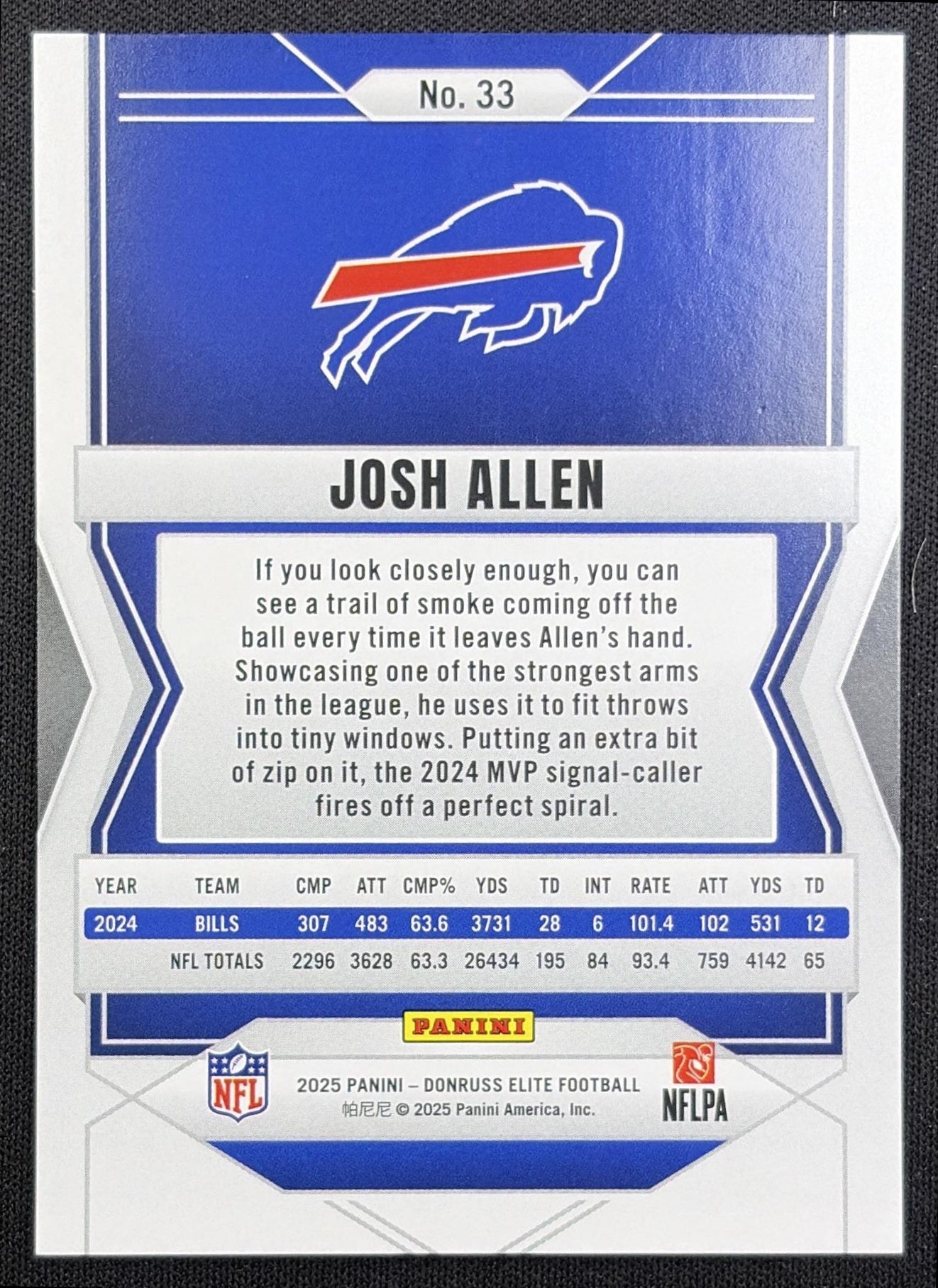 Josh Allen 2025 Panini Donruss Elite Red /99 Bills - back