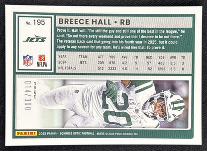 Breece Hall 2025 Panini Donruss Optic Wave Prizm /300 Jets