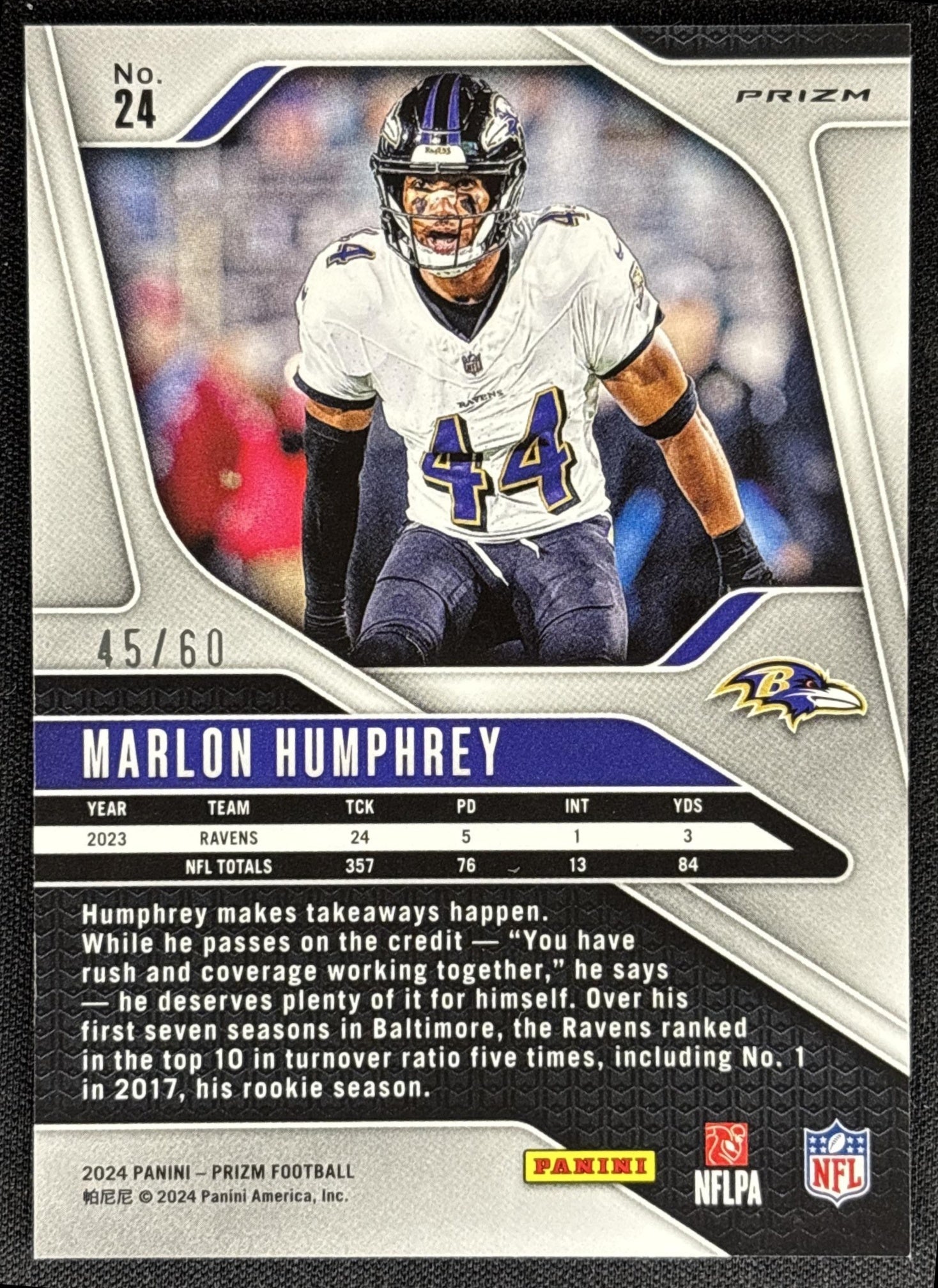 Marlon Humphrey 2024 Panini Prizm Orange Wave /60 Ravens