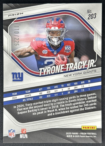 Tyrone Tracy Jr. 2025 Panini Prizm Purple Ice /225 Giants Back