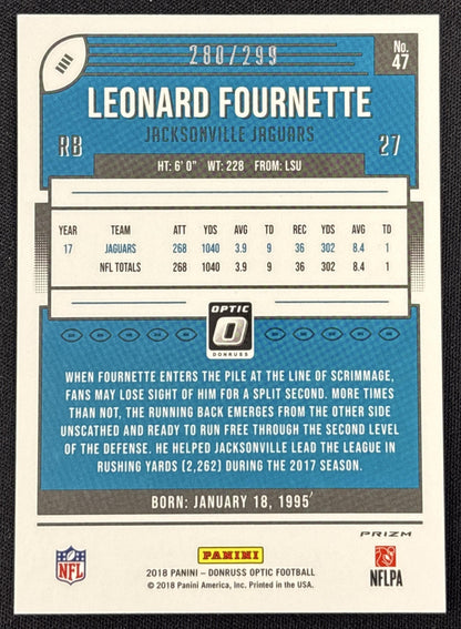Leonard Fournette 2018 Panini Donruss Optic Aqua Prizm /299 Jaguars
