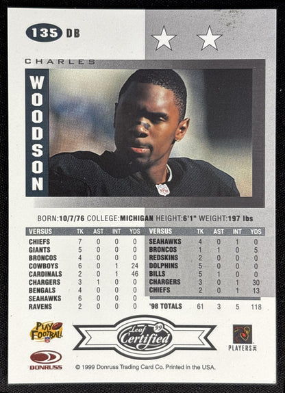 Charles Woodson 1999 Leaf Certified Raiders back