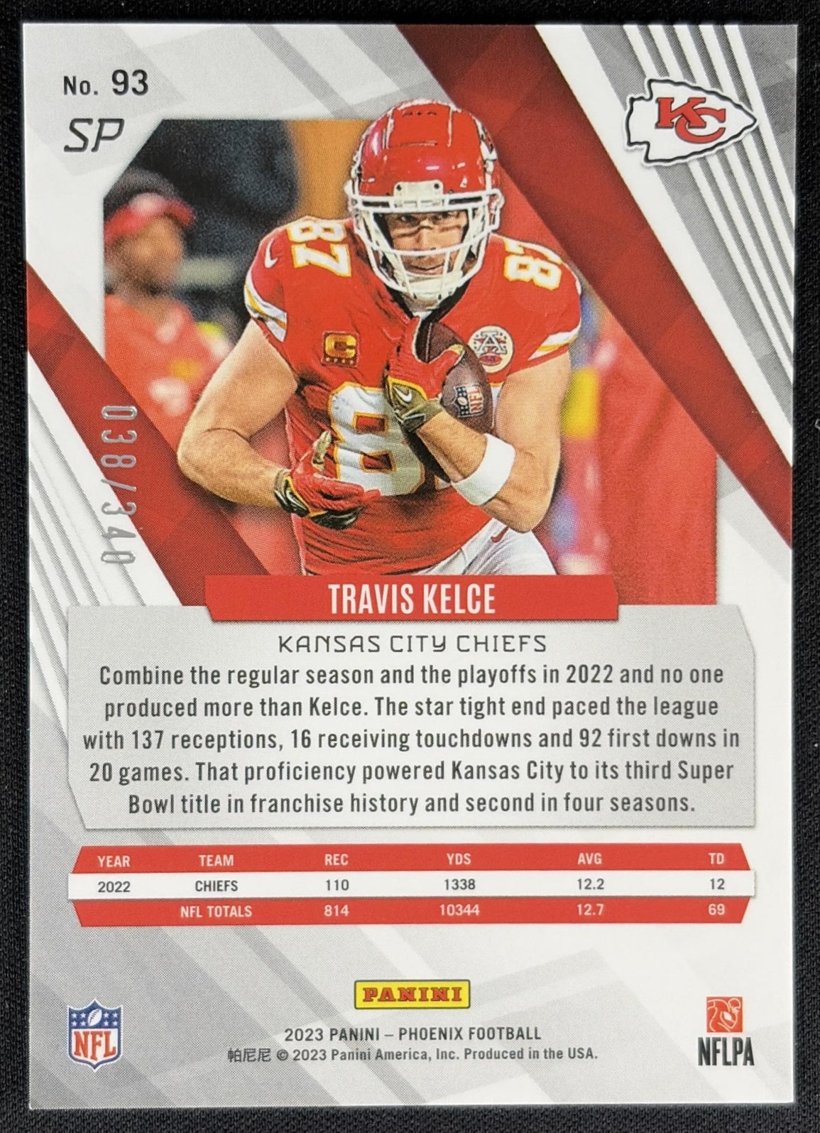 Travis Kelce 2023 Panini Phoenix Fire Burst /340 Chiefs