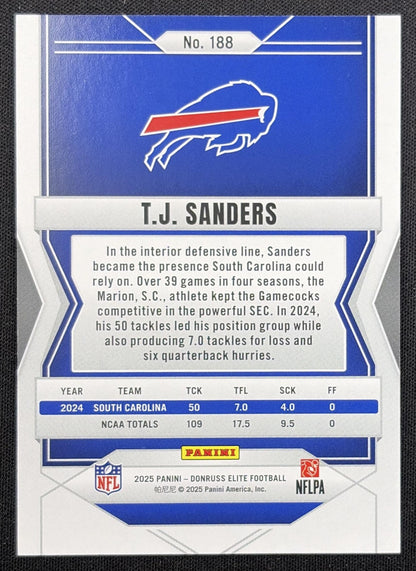 T.J. Sanders 2025 Panini Donruss Elite Rookies /999 Bills Buffalo Bills