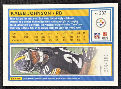 Kaleb Johnson 2025 Panini Donruss Optic Rated Rookie Wave Prizm /300 Steelers