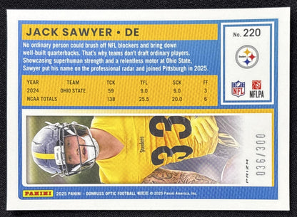 Jack Sawyer 2025 Panini Donruss Optic Rated Rookie Wave Prizm /300 Steelers - back
