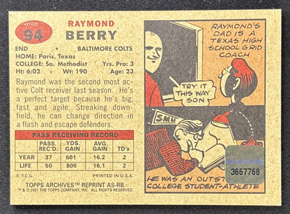 Raymond Berry 2001 Topps Archives Relic Seats