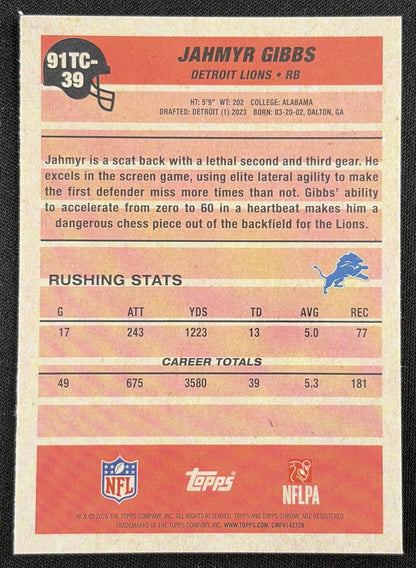 Jahmyr Gibbs 2026 Topps 1991 Chrome Mojo Refractor Lions back