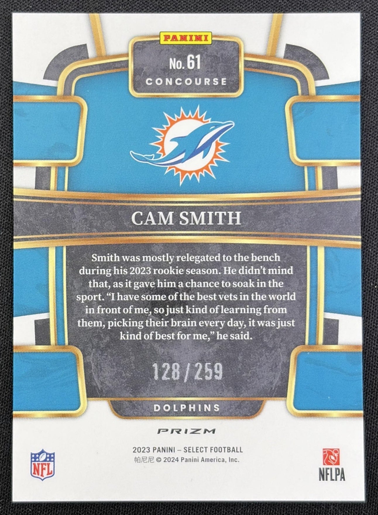 Cam Smith 2023 Panini Select Tri Color Prizms /259 Dolphins