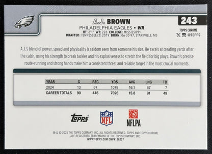 A.J. Brown 2025 Topps Chrome RayWave Refractor Eagles back