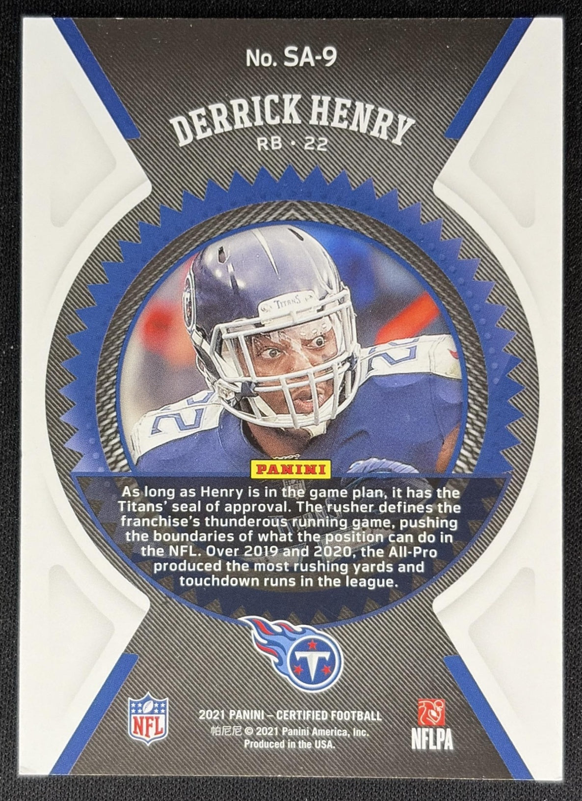 Derrick Henry 2021 Panini Certified Seal of Approval Mirror Orange /149 Titans back