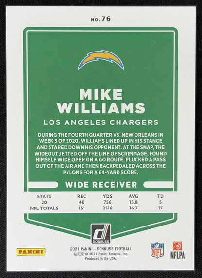 Mike Williams 2021 Panini Donruss Press Proof Premium Chargers - Los Angeles Chargers