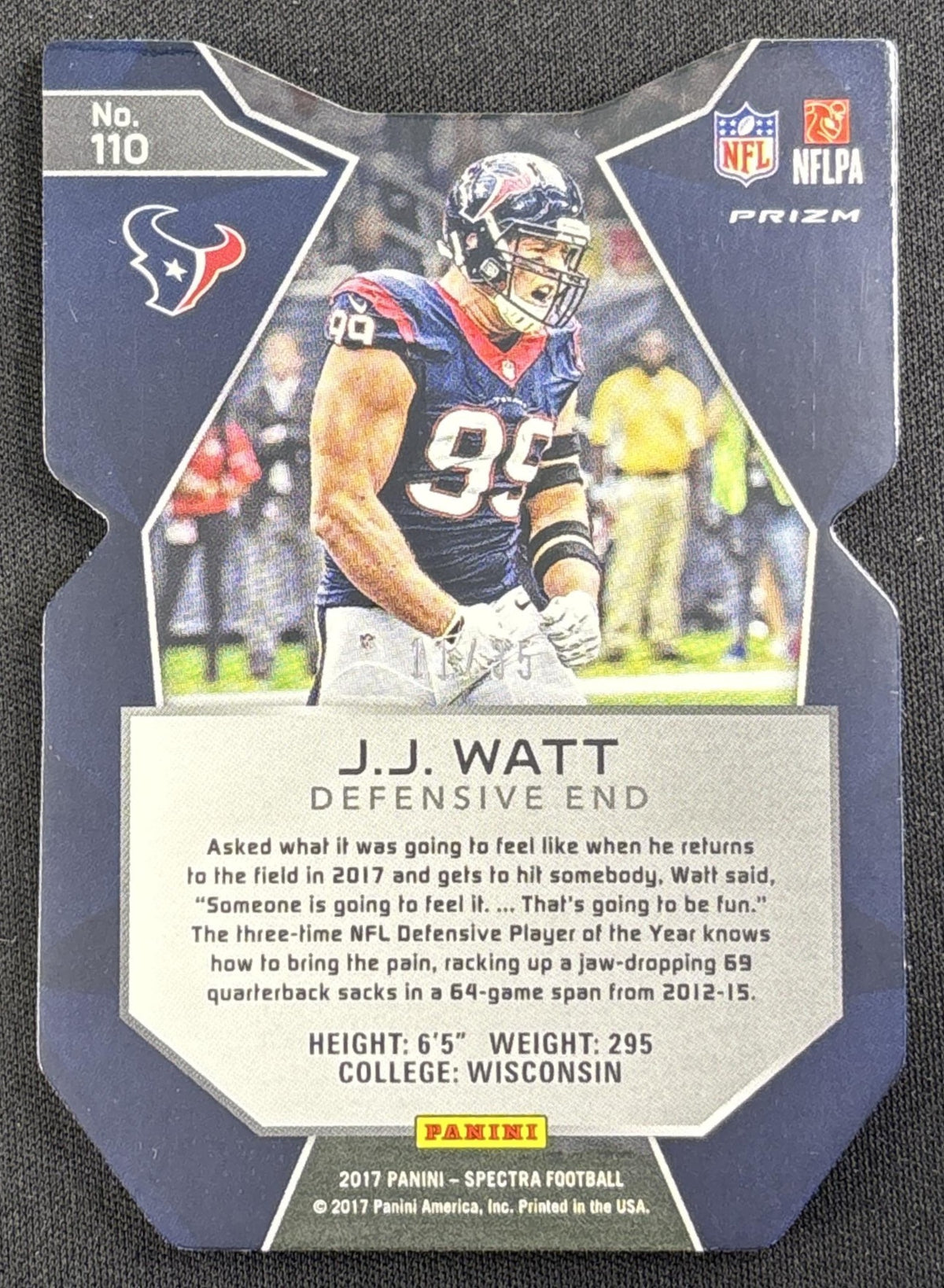 J.J. Watt 2017 Panini Spectra Neon Blue Die Cut /35 Texans
