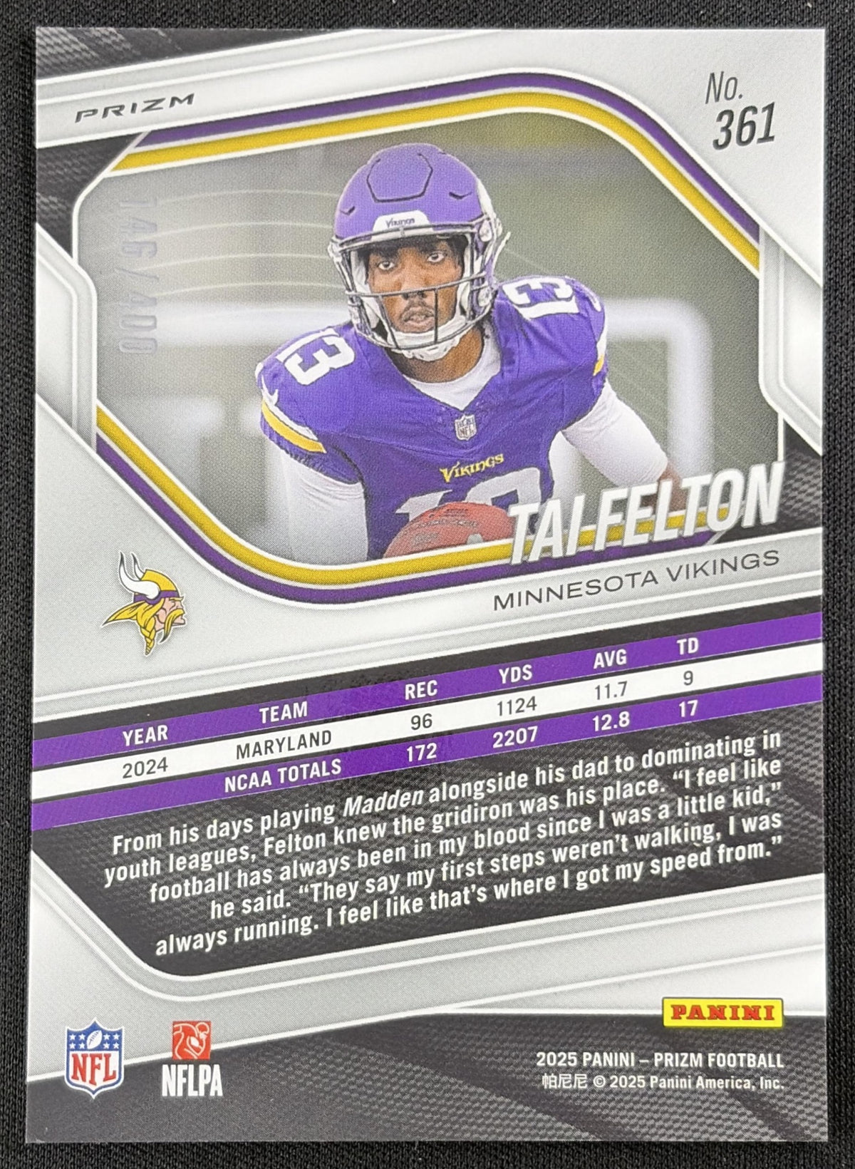 Tai Felton 2025 Panini Prizm Pandora /400 Vikings