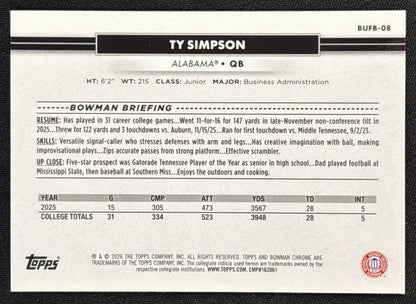 Ty Simpson 2026 Topps NSCC Collection Bowman U Chrome Auto Sports Trading Cards
