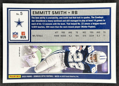 Emmitt Smith 2025 Panini Donruss Optic Stars Prizm Cowboys back